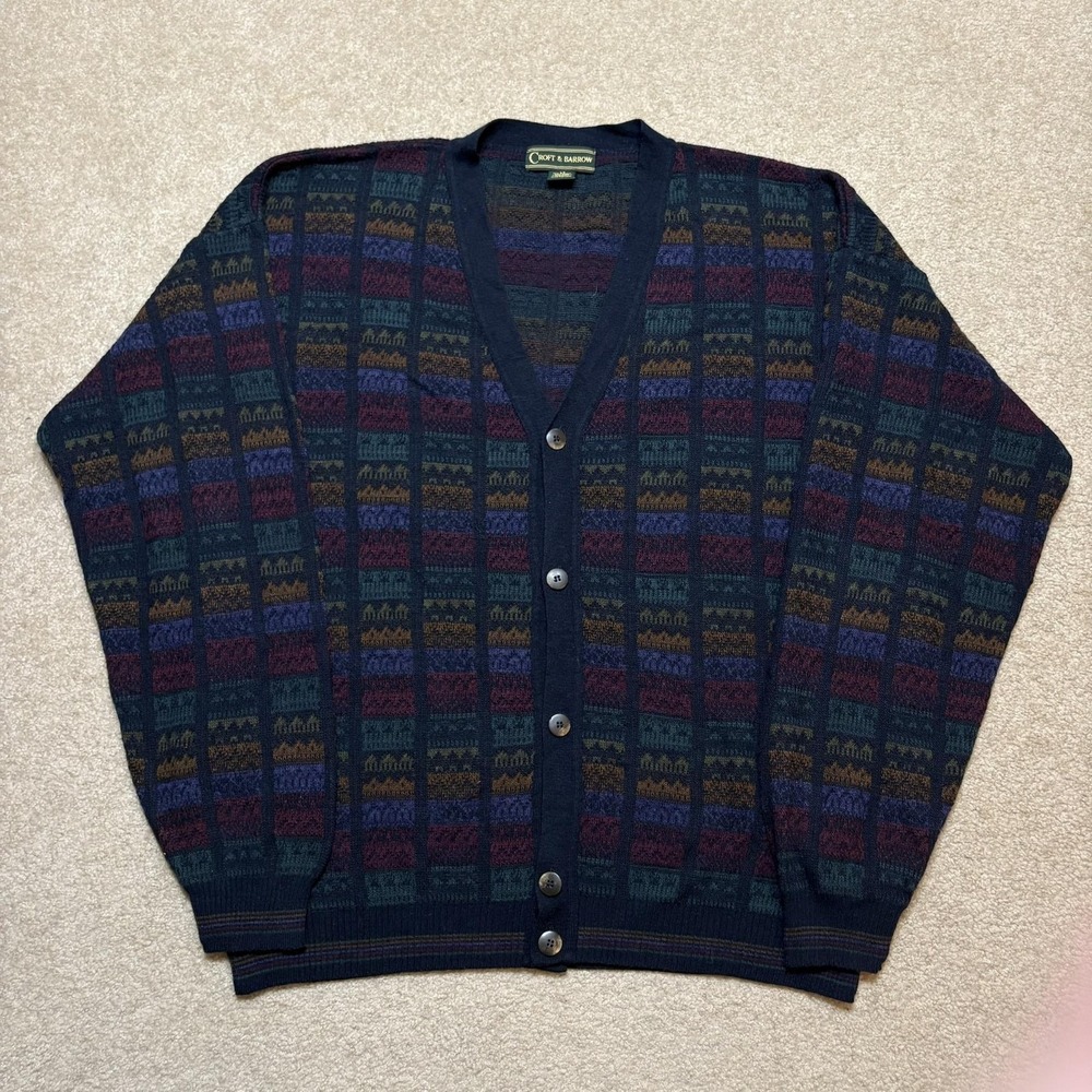 Vtg Croft & Barrow Cardigan Sweater Mens LT Multicolor Knit Italy Grandpa 90s
